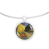 Cafe At Night Van Gogh Art Painting 1" Pendant Necklace in Silver Tone