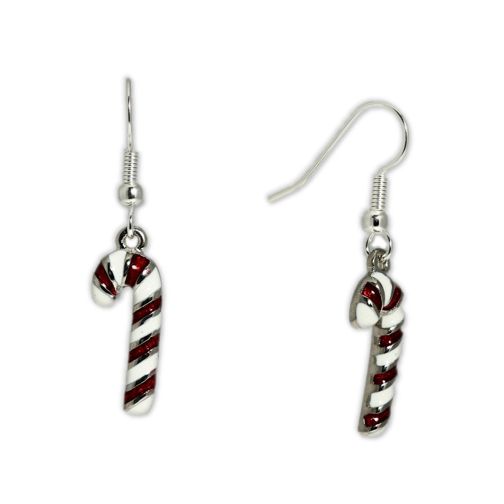 Tasty Red & White Striped Candy Cane Earrings in Silver Tone, Celebrate the Holidays, Christmas