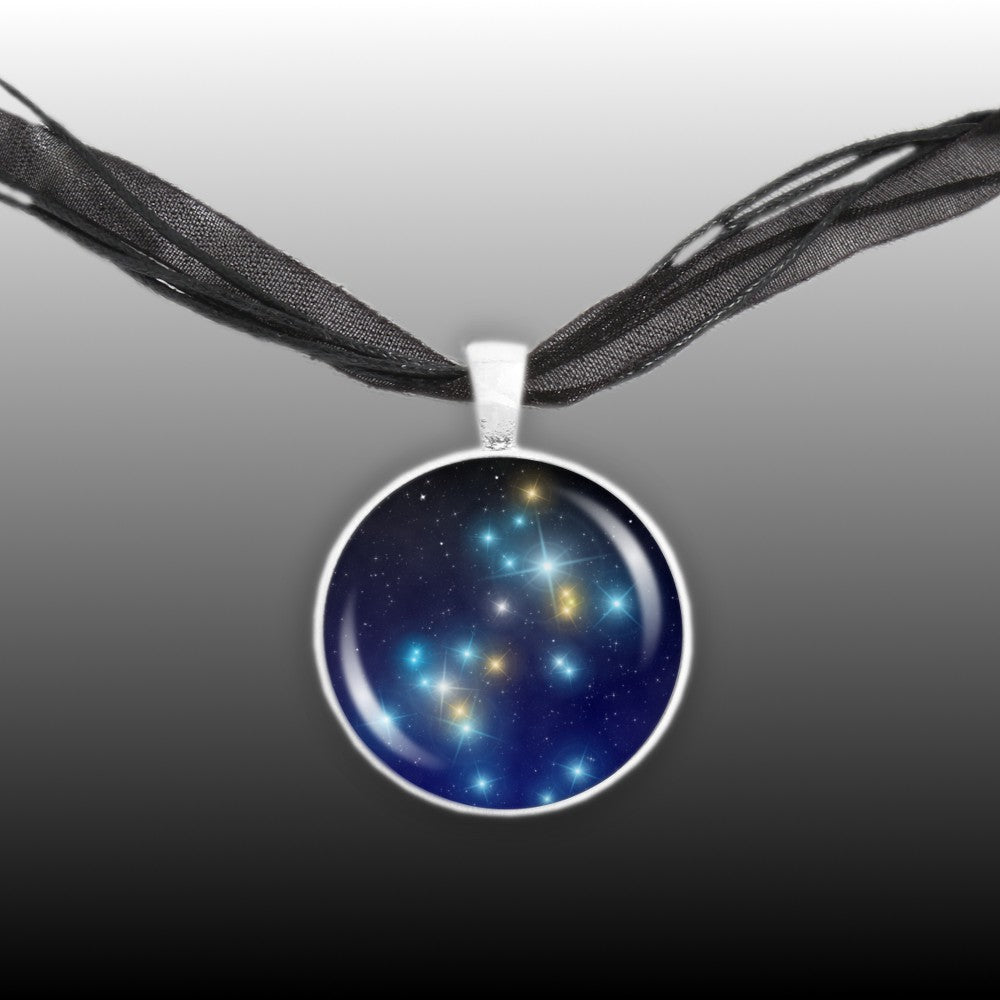 Great Dog Constellation Canis Major Illustration 1" Pendant Necklace in Silver Tone