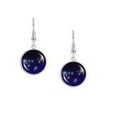 Capricornus or Capricorn Constellation Illustration Dangle Earrings w/ 3/4" Space Charms in Silver Tone