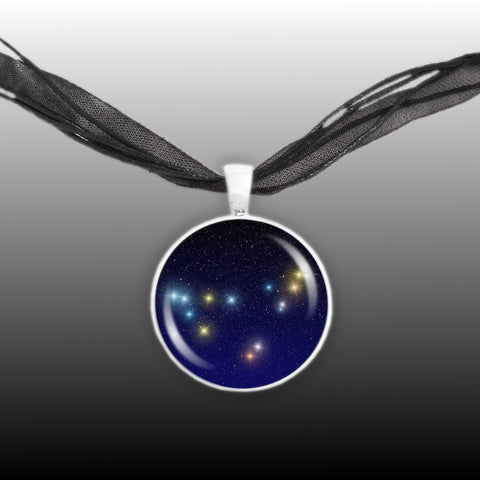 Capricornus or Capricorn Constellation Illustration 1" Space Pendant Necklace in Silver Tone