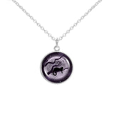 Cat w/ Dangling Paw in Tree Against Purple Tinted Moon Autumn & Halloween Illustration Art 3/4" Charm for Petite Pendant or Bracelet in Silver Tone