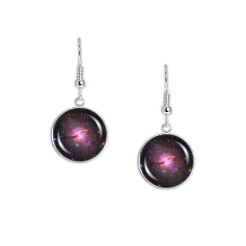 Centaurus A Galaxy in the Constellation Centaurus Dangle Earrings w/ 3/4" Space Charms in Silver Tone