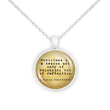 Christmas Is a Season Not Only of Rejoicing Churchill Quote Vintage Style 1" Pendant Necklace in Silver Tone