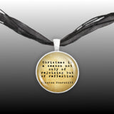 Christmas Is a Season Not Only of Rejoicing Churchill Quote Vintage Style 1" Pendant Necklace in Silver Tone