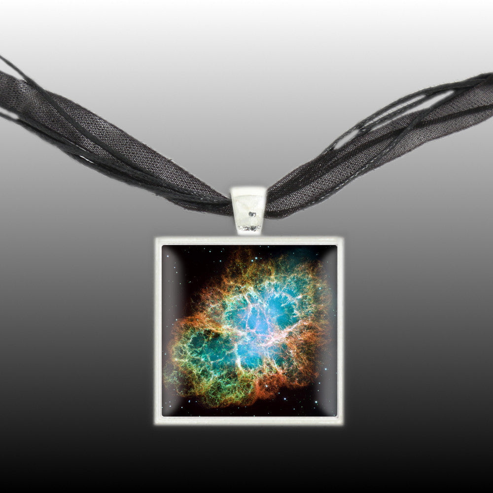 Crab Nebula Supernova Remnant 1" Pendant Necklace in Silver Tone