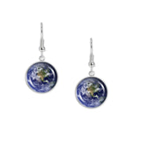 Blue Marble Western Hemisphere Planet Earth Solar System Dangle Earrings w/ 3/4" Charms in Silver Tone
