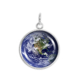 Blue Marble Western Hemisphere Planet Earth Solar System 3/4" Charm for Petite Pendant or Bracelet in Silver Tone