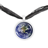 Blue Marble Western Hemisphere Planet Earth Solar System 1" Pendant Necklace in Silver Tone