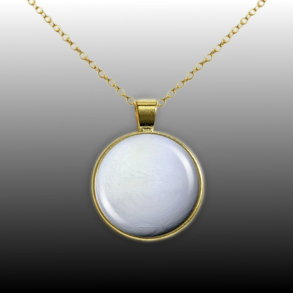 Space Snowball Enceladus Moon of Planet Saturn Solar System 1" Pendant Necklace in Gold Tone