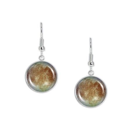 Cracklin' Icy Europa Moon of Planet Jupiter Solar System Space Dangle Earrings w/ 3/4" Charms in Silver Tone