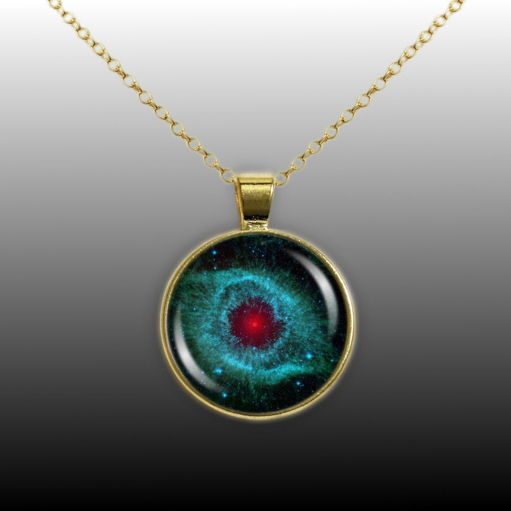 Eye of God Helix Nebula in the Constellation Aquarius Space Round 1" Pendant Necklace in Gold Tone