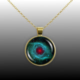 Eye of God Helix Nebula in the Constellation Aquarius Space Round 1" Pendant Necklace in Gold Tone