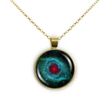 Eye of God Helix Nebula in the Constellation Aquarius Space Round 1" Pendant Necklace in Gold Tone