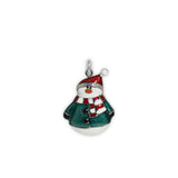 Fat Snowman in Green Jacket & Santa Hat Petite Pendant Necklace in Silver Tone, Holiday, Winter, Christmas