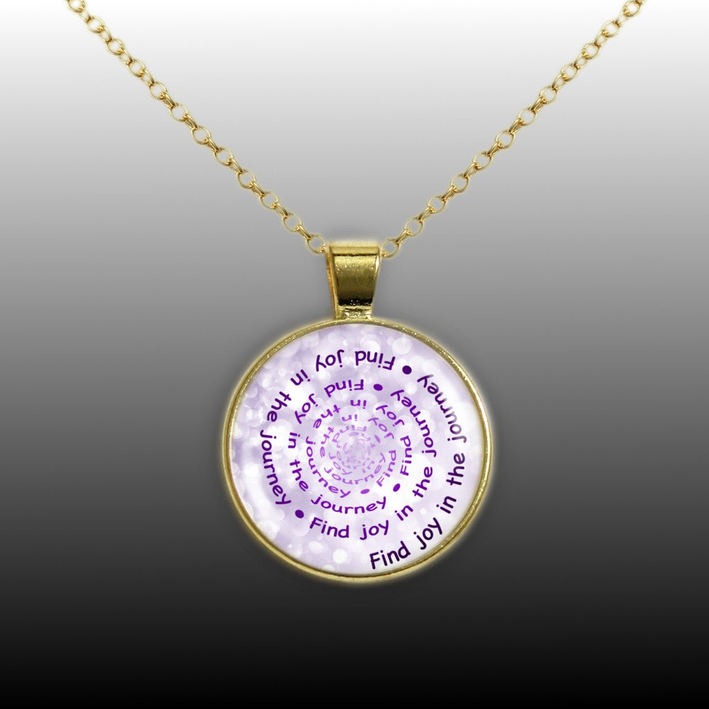 Find Joy in the Journey Quote Swirl Vortex 1" Pendant Necklace in Gold Tone