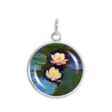 Floating Flowers Water Lilies Monet Art Painting 3/4" Charm for Petite Pendant or Bracelet in Silver Tone