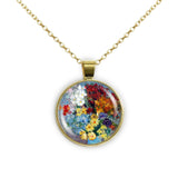 Cheery Daisy & Lively Anemone Flowers Van Gogh Art Painting 1" Pendant Chain Necklace in Silver Tone or Gold Tone