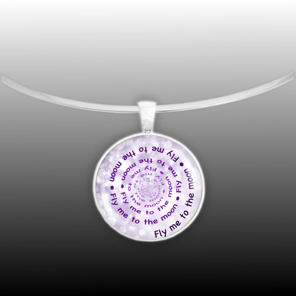 Fly Me to the Moon Quote Swirl Vortex 1 Pendant Necklace in Silver To Autumn s Glory