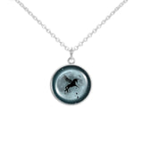Flying Unicorn or Pegasus & Birds Against Blue Moon 3/4" Charm for Petite Pendant or Bracelet in Silver Tone, Autumn, Halloween