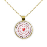 A Friend Is a Single Soul Dwelling in Two Bodies Aristotle Quote Heart Bullseye 1" Pendant Necklace in Gold Tone
