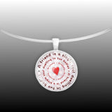 A Friend Is a Single Soul Dwelling in Two Bodies Aristotle Quote Heart Bullseye 1" Pendant Necklace in Silver Tone