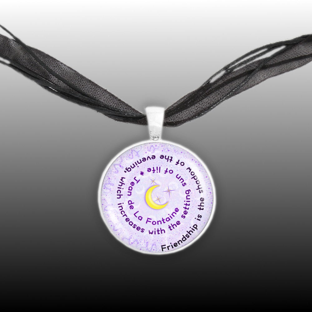 Friendship Is the Shadow of the Evening, Which ... Fontaine Quote 1" Pendant Necklace in Silver Tone