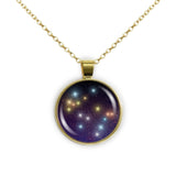 Gemini Constellation Illustration 1" Pendant Necklace in Gold Tone