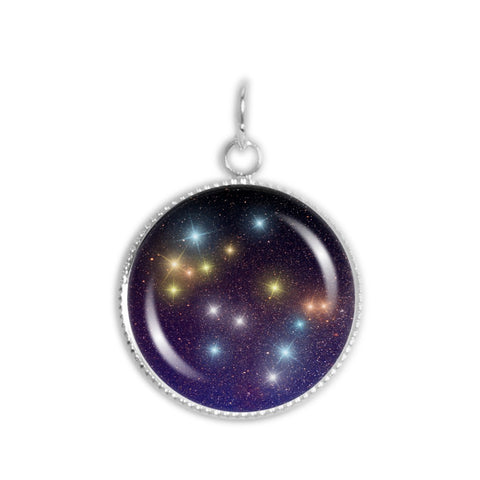 Gemini Constellation Illustration 3/4" Charm for Petite Pendant or Bracelet in Silver Tone
