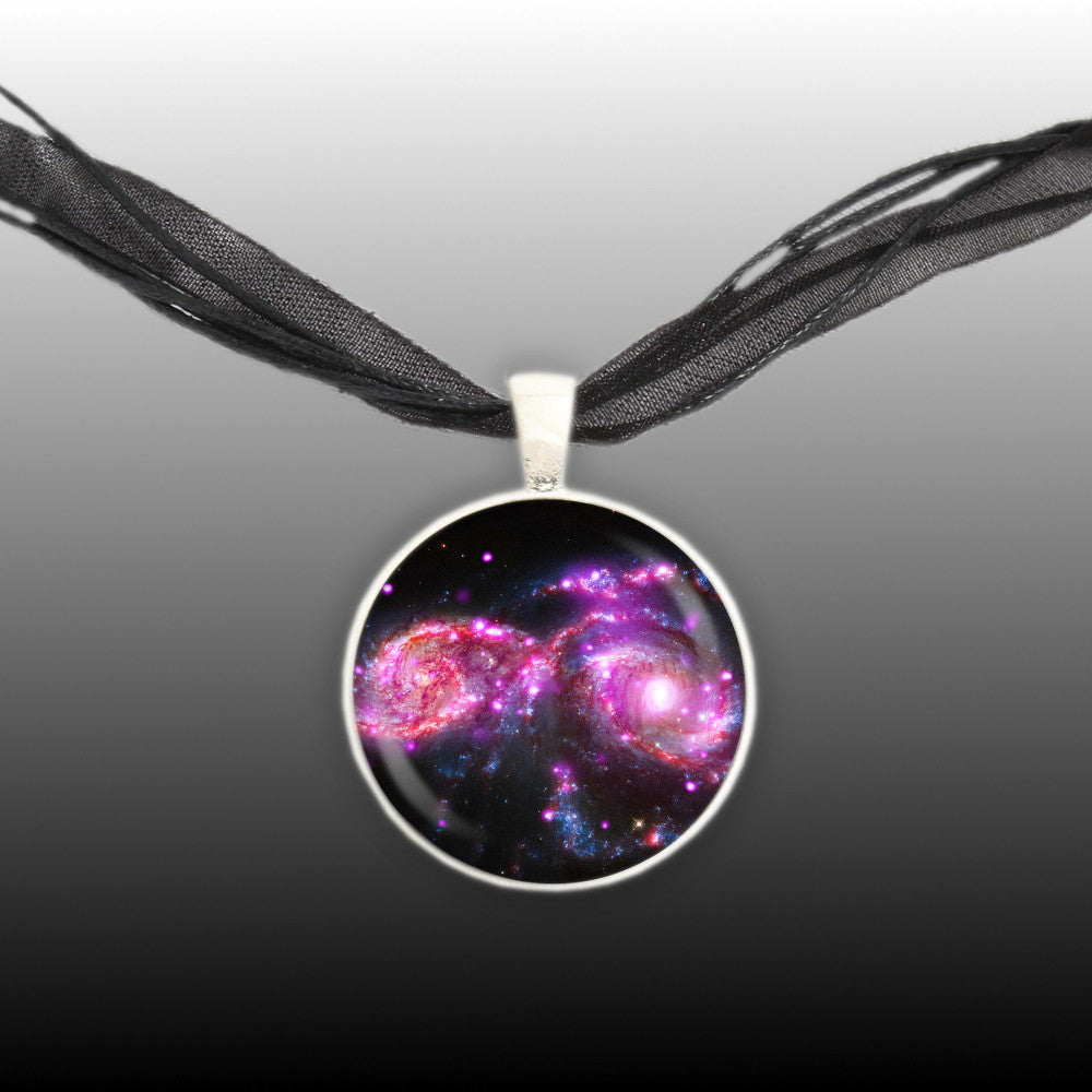 Colliding Galaxies in the Constellation Canis Major Space 1" Pendant Necklace in Silver Tone