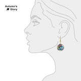 Flitting Hummingbird Sipping from Blue Flower Illustration Dangle Earrings w/ 3/4" Charms in Silver Tone