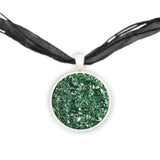 Glitzy Simulated Druzy Sage Green Shard Glitter 1" Pendant Necklace in Silver Tone