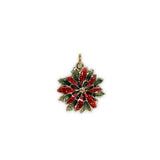 Red & Green Poinsettia Flower Petite Drop Pendant Necklace in Gold Tone