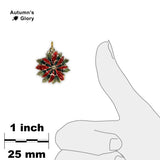 Red & Green Poinsettia Flower Petite Drop Pendant Necklace in Gold Tone