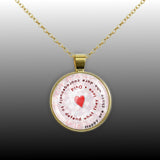 Happy Are Those Who Dare Courageously to Defend ... Ovid Quote Heart Swirl 1" Pendant Necklace in Gold Tone