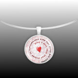 Happy Are Those Who Dare Courageously to Defend ... Ovid Quote Heart Swirl 1" Pendant Necklace in Silver Tone