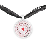 Happy Are Those Who Dare Courageously to Defend ... Ovid Quote Heart Swirl 1" Pendant Necklace in Silver Tone
