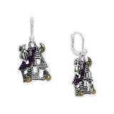 I Hear Rattling Chains in the Attic Halloween Haunted House w/ Ghost Pumpkins & Moon Earrings in Silver Tone, Autumn, Harvest