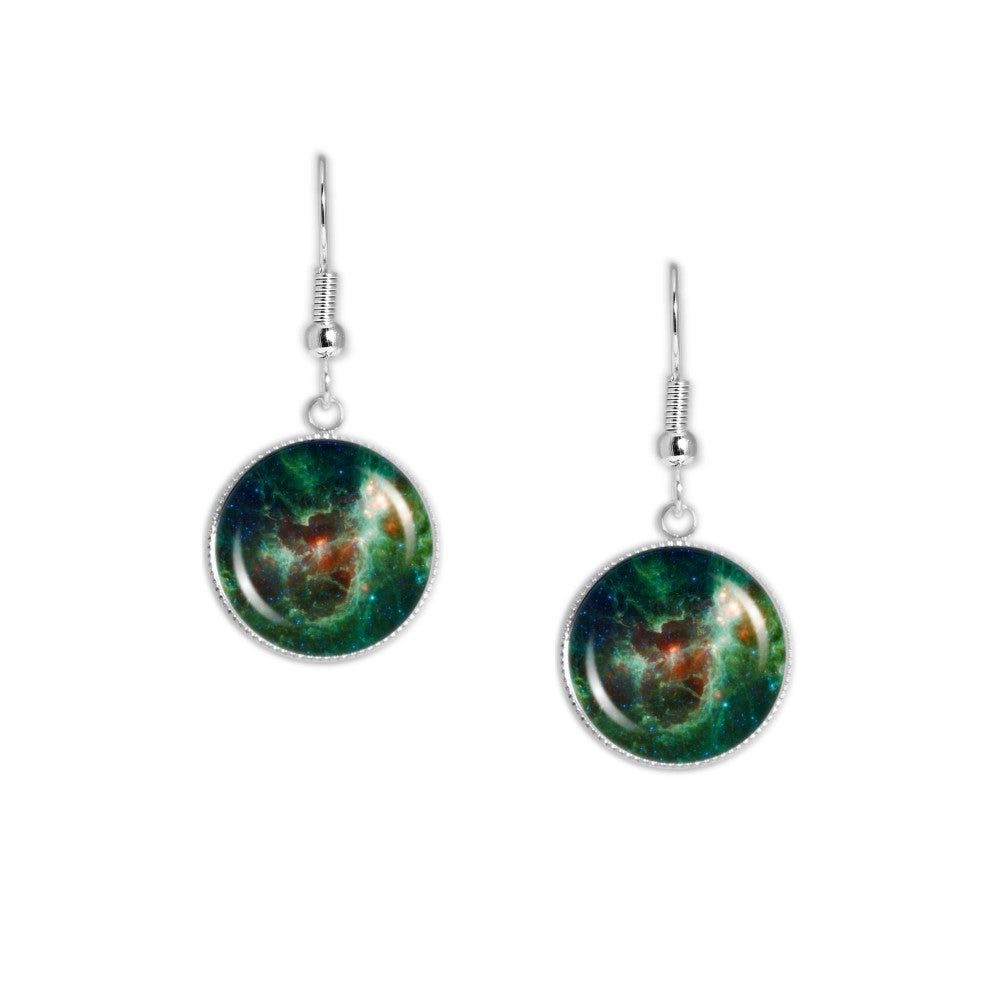 Heart Nebula in the Constellation Cassiopeia Dangle Earrings w/ 3/4" Space Charms in Silver Tone
