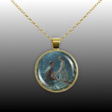 A Midsummer Night's Dream Hermia & Lysander Simmons Art Painting 1" Pendant Necklace in Gold Tone