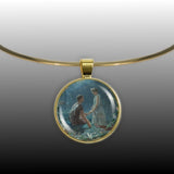 A Midsummer Night's Dream Hermia & Lysander Simmons Art Painting 1" Pendant Necklace in Gold Tone