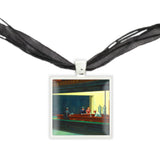 American Diner From Nighthawks By Hopper Art Painting 1" Pendant Necklace in Silver Tone