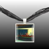 American Diner From Nighthawks By Hopper Art Painting 1" Pendant Necklace in Silver Tone