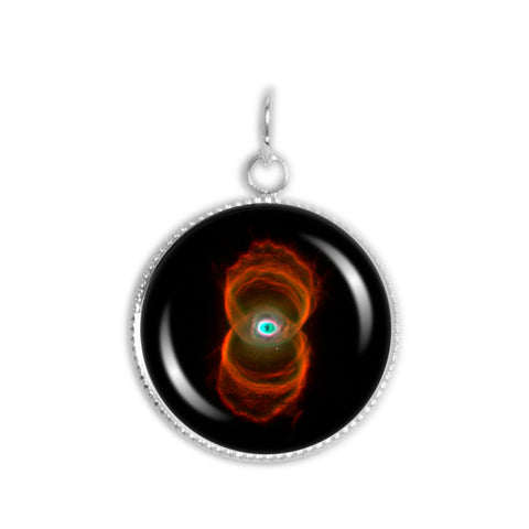 Engraved Hourglass Nebula in the Constellation Musca Space 3/4" Charm for Petite Pendant or Bracelet in Silver Tone