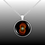 Engraved Hourglass Nebula in the Constellation Musca Space 1" Pendant Necklace in Silver Tone