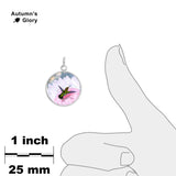 Hummingbird Flitting Above Pink & White Water Lily Flower Art Lithograph 3/4" Charm for Petite Pendant or Bracelet in Silver Tone
