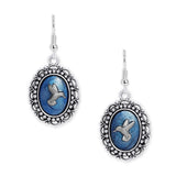 Persian Blue & Silver Color Hummingbird Mismatched Cameo Vintage Style Dangle Earrings in Silver Tone