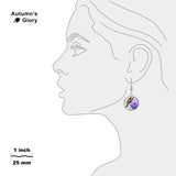 Flitting Hummingbird Sipping from Purple Mum Illustration Dangle Earrings w/ 3/4" Charms Silver Tone