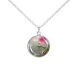 Brazilian Ruby Hummingbird Perched on a Pink Orchid Art Painting 3/4" Charm for Petite Pendant or Bracelet in Silver Tone