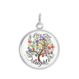 I Love My Daughter Puzzle Piece Tree Autism Awareness Folk Style 3/4" Charm for Petite Pendant or Bracelet in Silver Tone or Gold Tone